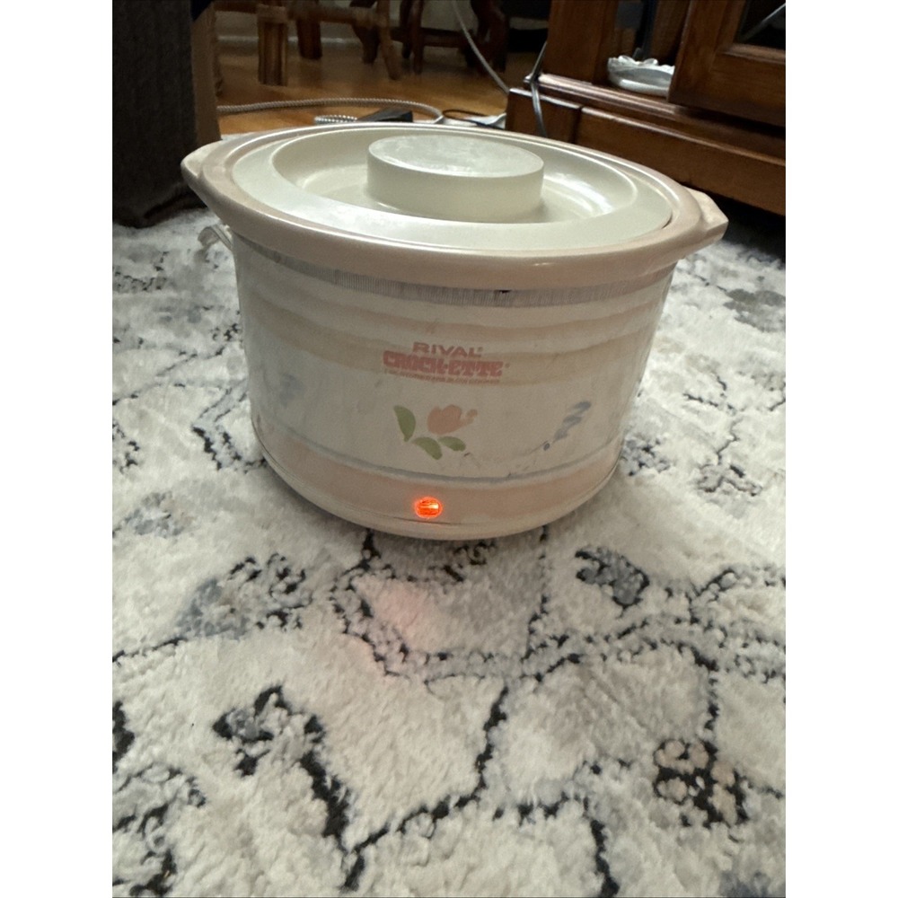 Vintage 90s Rival Little Dipper Electric Stoneware Server Floral Design Lid
